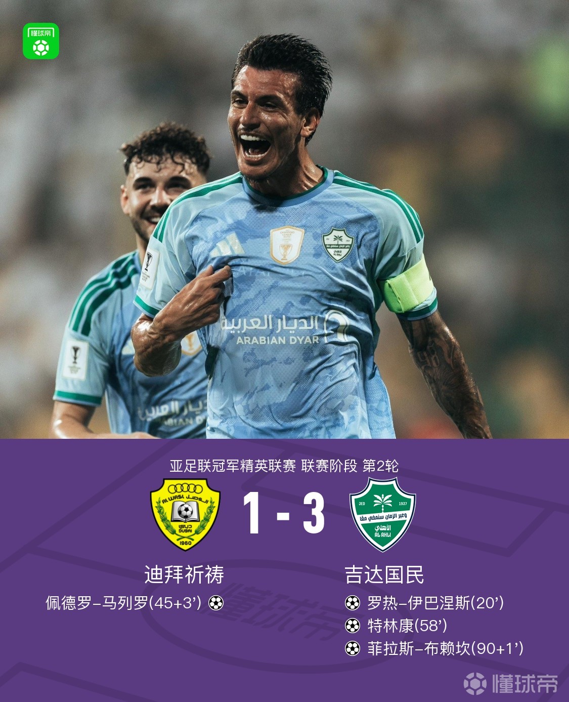吉达国民3-1迪拜祈祷,特林康传射建功,伊巴涅斯破门